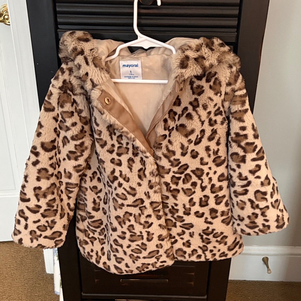 Mayoral Kids Animal Print Faux Fur Jacket